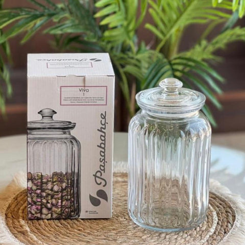 Borcan din sticla cu capac 1500 ml Viva– design elegant ideal pentru depozitare biscuiți bezele bomboane sau ingrediente de bucătărie 96394