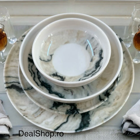 Serviciu de Masa din Portelan Marble 48 Piese pentru 12 Persoane Design de Lux cu Model Marmorat Eleganta Calitate și Stil 464