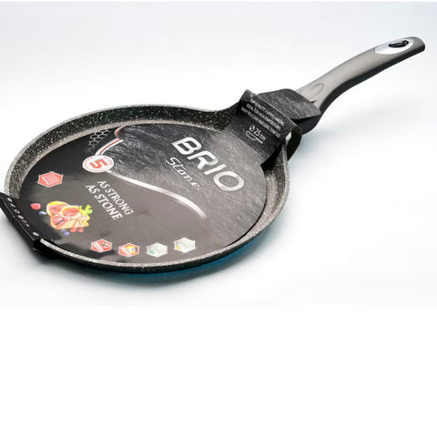 Tigaie Clătite BRIO Stone 25 cm – Înveliș Antiaderent 5 Straturi cu Particule Minerale Compatibilă Inducție