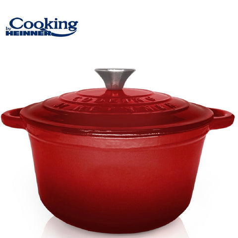 Set tavă cuptor + cratiță fontă emailată Cooking by Heinner Red Line – Tavă 33x23x7 cm + Cratiță 6L cu capac, gătire uniformă