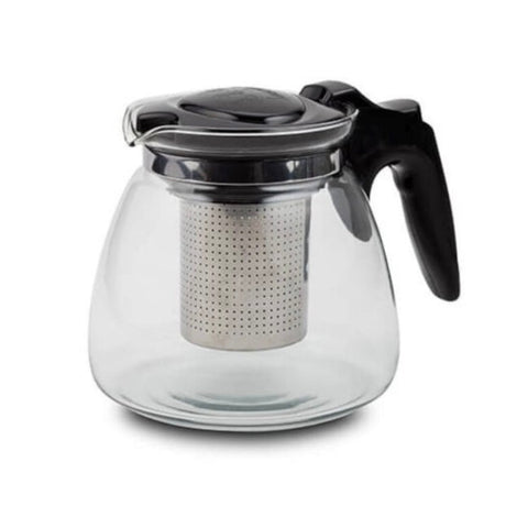 Ceainic cu infuzor, din sticla termorezistenta, capacitate 1, 1L, cu maner rece, diametru 13, 5 cm, negru
