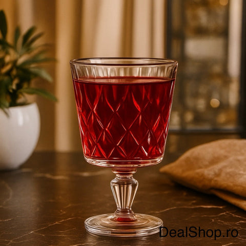 Set 4 pahare cocktail Leafy 270 ml – sticlă groasă transparentă, design elegant cu model în relief
