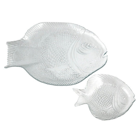 Set 1 platou si 6 farfurii, forma peste, Pasabahce Marine, sticla 97159
