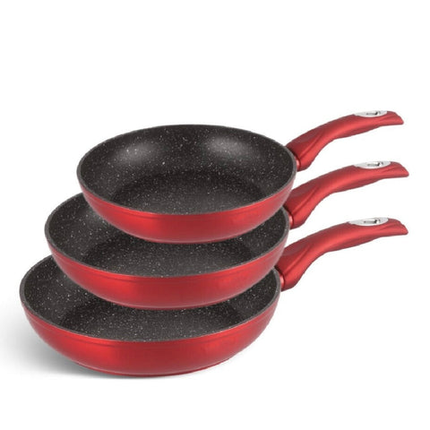 Set 3 Tigai cu invelis din marmura Royalty Line Red– Diametru 20 cm 24 cm și 28 cm Antiaderente pentru Gatit Sănatos și Uniform