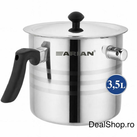 Oală pentru Fiert Lapte Arian 3.5 litri Inox fluier perete Dublu Capac Inclus maner termorezistent