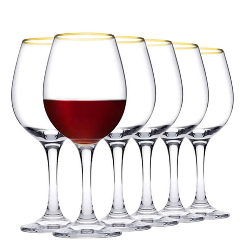 Set 6 Pahare Vin Amber Gold 365 ml – Sticla premium margine auriu eleganta
