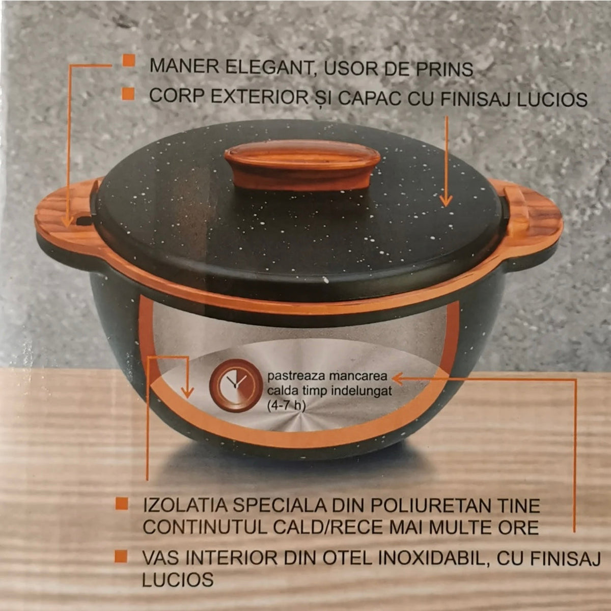 Caserolă 3.35 litri cu capac, menține cald/rece 4–7 ore BPA Free recipient servire mâncare – roșu/negru