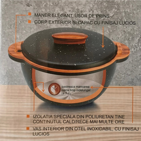 Caserolă 3.35 litri cu capac, menține cald/rece 4–7 ore BPA Free recipient servire mâncare – roșu/negru