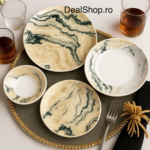Serviciu de Masa din Portelan Marble 48 Piese pentru 12 Persoane Design de Lux cu Model Marmorat Eleganta Calitate și Stil 464