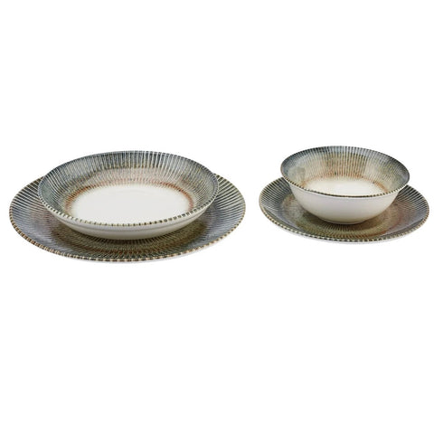 Serviciu de masa portelan 6 persoane 24 piese model texturat verde-maro elegant și modern 186