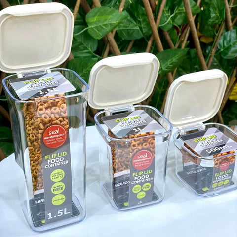Set 3 Recipiente Cutii Alimentare din Plastic cu Capac Etanș 500 ml 1 litru și 1.5 litri Pastrare Cereale și Alimente