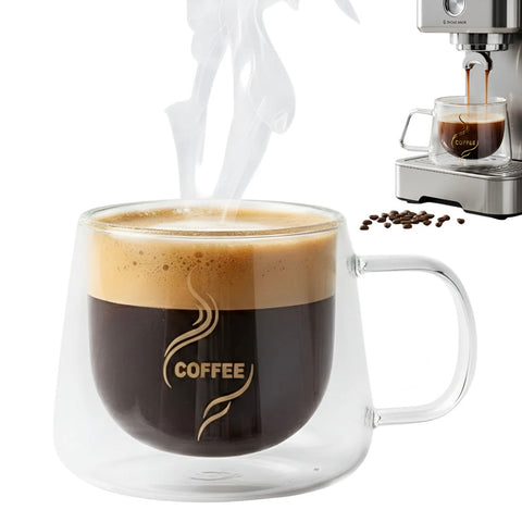 Set 12 cești de cafea cu pereti dubli sticla termorezistenta 200 ml mesaj COFFEE  Eleganta și Funcționalitate pentru Iubitorii de Cafea