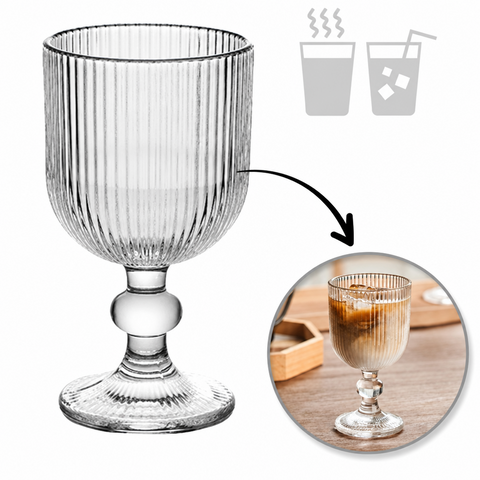 Set 6 pahare Alex cu picior 280 ml, sticlă transparentă striată, pahare vin/apă/suc elegante