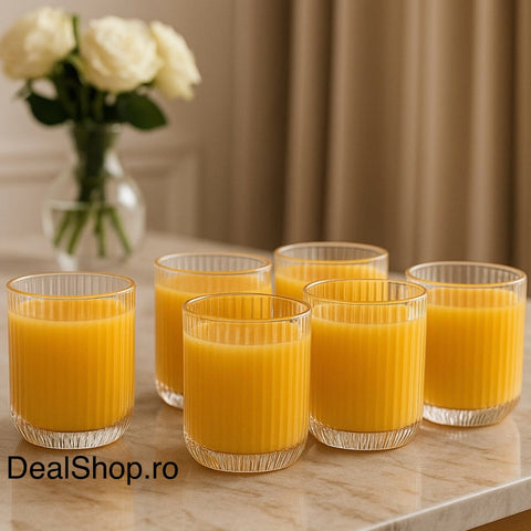 Set 18 Pahare din Sticlă Mansoura Alex 250 ml Design Modern cu Textură în Dungi CADOUL PERFECT