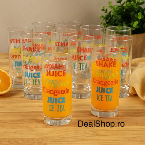 Set 6 pahare din sticlă design colorat 270 ml pt Suc apa Cocktailuri și Ice Tea Cadoul perfect