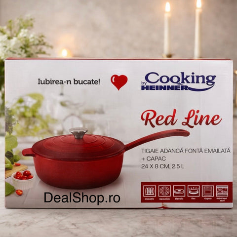 TIGAIE ADANCA FONTA EMAILATA + CAPAC 24 X 8 CM, 2.5 L, RED LINE, COOKING BY HEINNER, HR-KN-T24