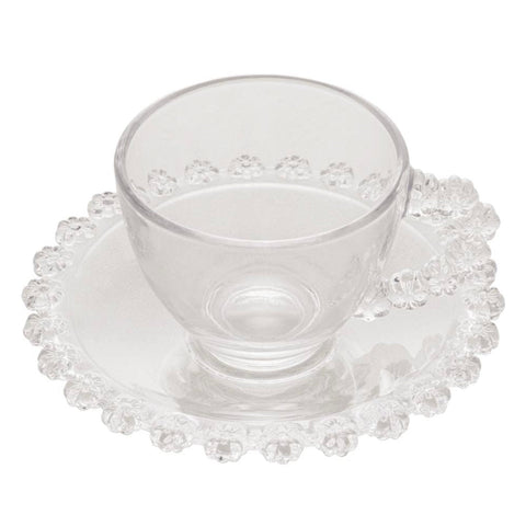 Set 6 Cești din Sticla 200 ml cu Farfurioare Design Floral Elegant Ideal pentru Cafea și Ceai