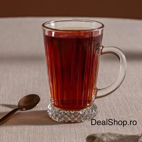 Set 6 cești sticlă 220 ml cafea ceai pahare termorezistente model elegant diamant Max Mug