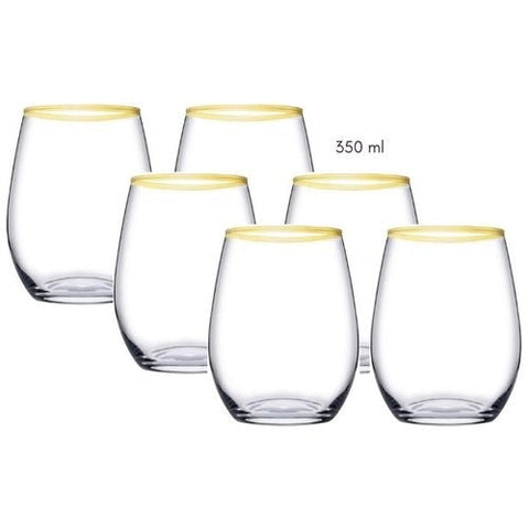 Set 6 pahare Amber Gold 350 ml – margine auriu, sticla premium eleganta