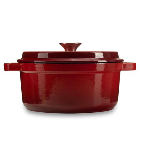 Oala din fonta emailata cu capac Hausberg HB-H746, capacitate 5 litri diametru 26 cm adancime 12 cm, interior antiaderent Rosu