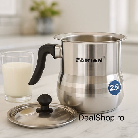 Oala de lapte cu fluier Arian 2.5 litri din inox – pereti dubli capac inox potrivita pentru toate tipurile de plite