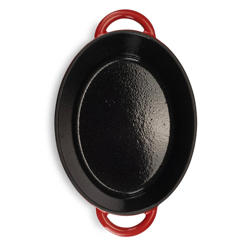 Oală din fonta emailata Hausberg capacitate 4,5 litri diametru 30 x 23 cm adâncime 12 cm interior capac din fontă roșu HB H750