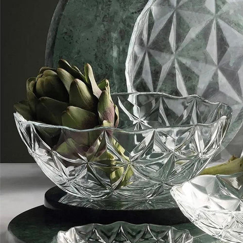 Bol din sticlă Estrella 24 cm 2.54 litri – design elegant în relief, ideal pentru salate fructe și servire rafinată