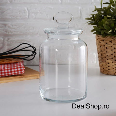 Borcan din sticla cu capac 1500 ml Viva– design elegant ideal pentru depozitare biscuiți bezele bomboane sau ingrediente de bucătărie 96394