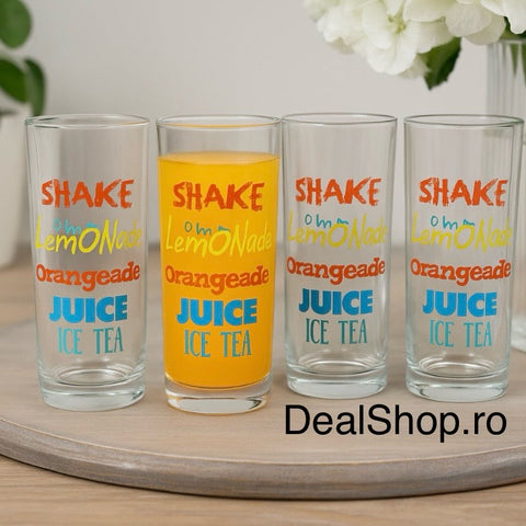 Set 6 pahare din sticlă design colorat 270 ml pt Suc apa Cocktailuri și Ice Tea Cadoul perfect