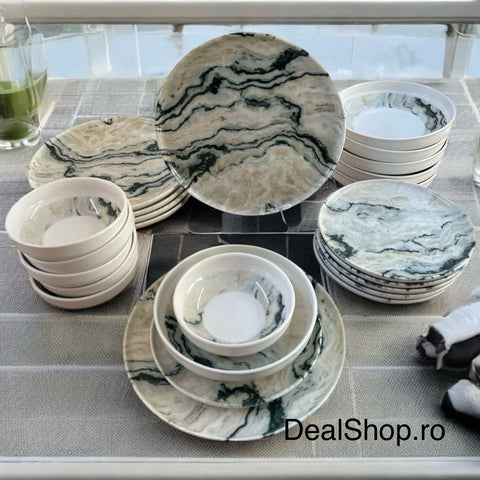 Serviciu de Masa din Portelan Marble 48 Piese pentru 12 Persoane Design de Lux cu Model Marmorat Eleganta Calitate și Stil 464