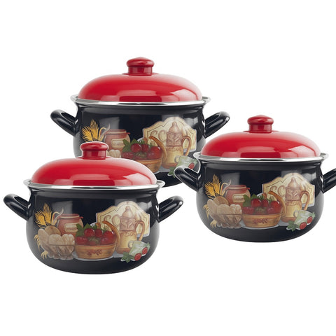 Set 3 oale emailate cu capac Arian, cantitate 3,8 litri 4,8 litri, 6,2 litri model kitchen 524