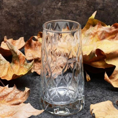 Set 4 pahare înalte Leafy, 345 ml – sticla groasa transparenta design elegant cu model în relief