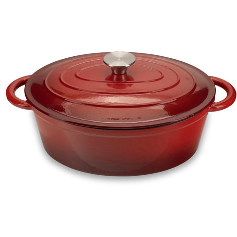 Oală din fonta emailata Hausberg capacitate 4,5 litri diametru 30 x 23 cm adâncime 12 cm interior capac din fontă roșu HB H750