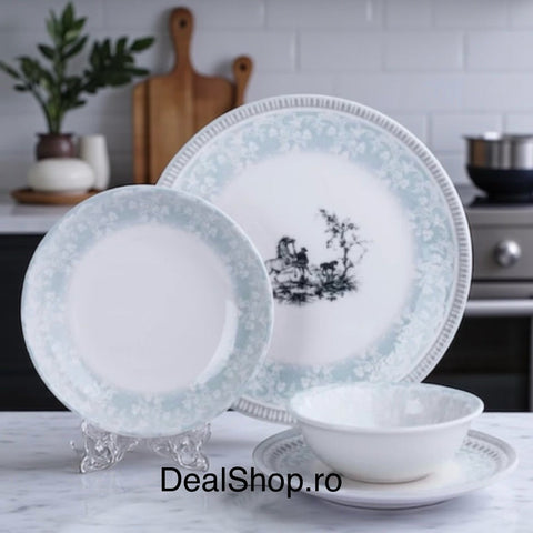 Serviciu de masa din portelan Blue Damask 48 piese pentru 12 persoane design elegant albastru pastel 06