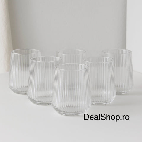 Set 12 Pahare Sticla Transparentă cu Striații 250 ml Hawai – Design Modern și Elegant