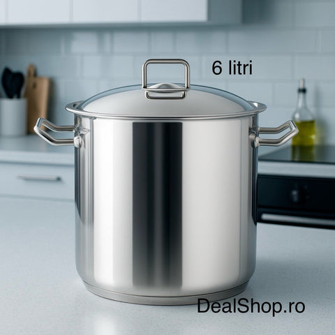 Oala 6 litri inox Arian cu capac, fund dublu 20 cm – Rezistenta Ideală pentru Gatit Zilnic