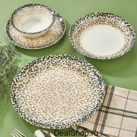 Serviciu de masa din portelan 24 piese pt 6 persoane cu design animal print Leopard 05