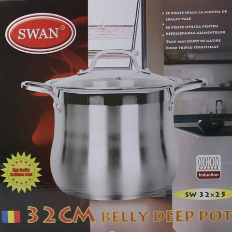Oala 20.5 litri inox fund triplu capac din sticla Swan-Belly cantitate oala  32 x 25 cm