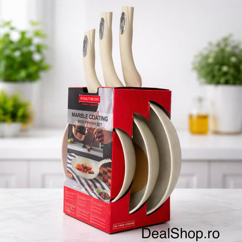 Set 3 tigai cu invelis de marmura Royalty Line beige