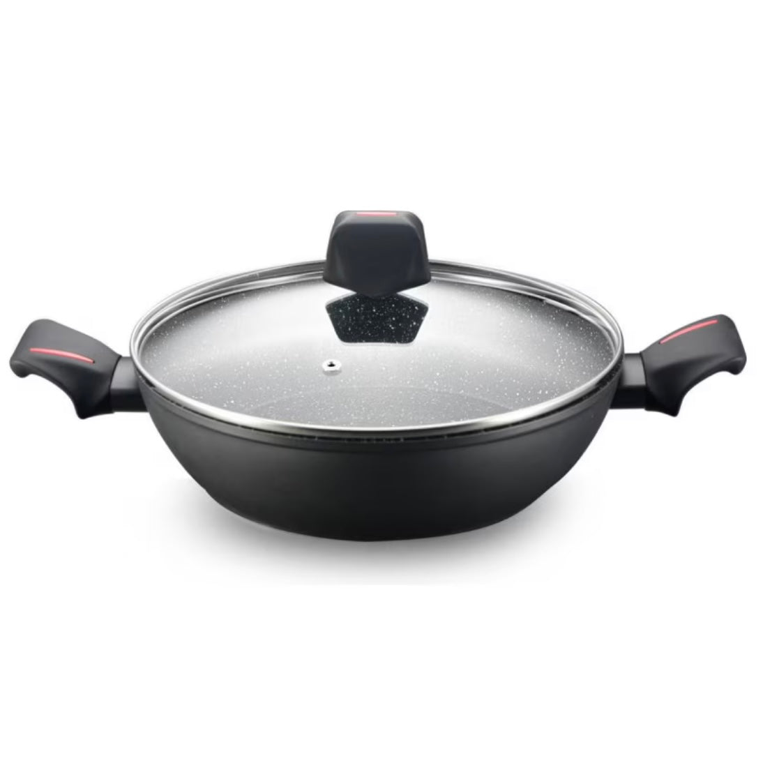 Cratita adanca cu capac  Royalty Line RL-FSC28, 28 cm, Finisaj marmura, Inductie Negru