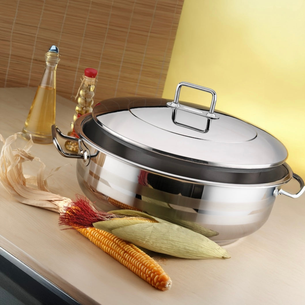 Cratita 29 litri inox profesională fund dublu cu capac,45 x 20 cm