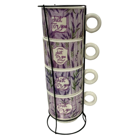 Set 4 cești din ceramica cu suport metalic Lavender 250 ml