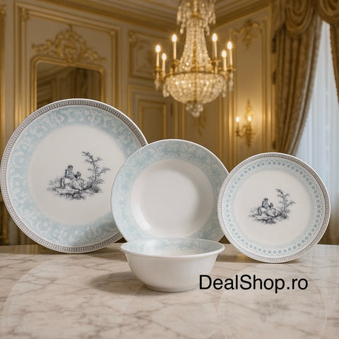 Serviciu de masa din portelan Blue Damask 48 piese pentru 12 persoane design elegant albastru pastel 06