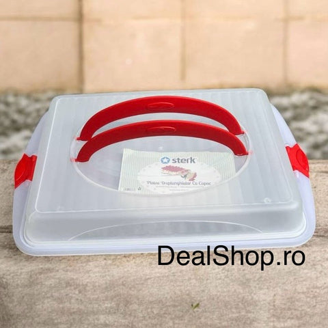 Suport tort prăjituri cu capac si maner dreptunghiular 45 x 30 x 10 cm