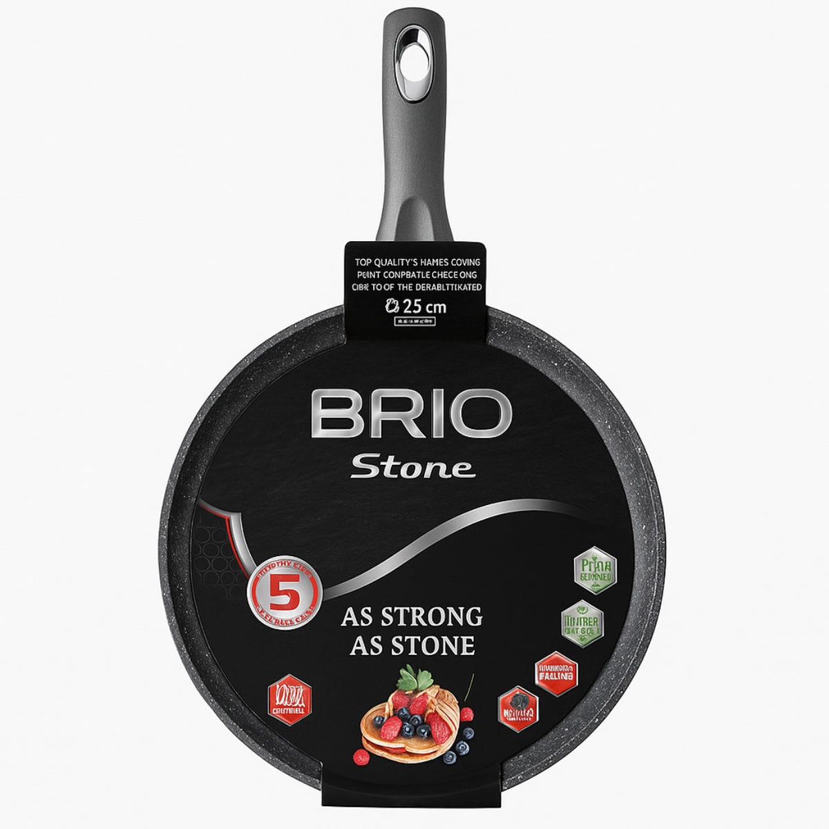 Tigaie Clătite BRIO Stone 25 cm – Înveliș Antiaderent 5 Straturi cu Particule Minerale Compatibilă Inducție