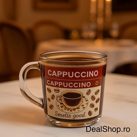 Set 6 cani capuccino Coffe din sticla transparenta 200 ml