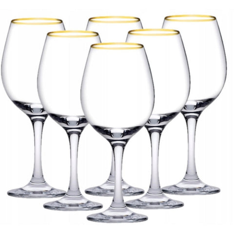 Set 6 Pahare Vin Amber Gold 365 ml – Sticla premium margine auriu eleganta