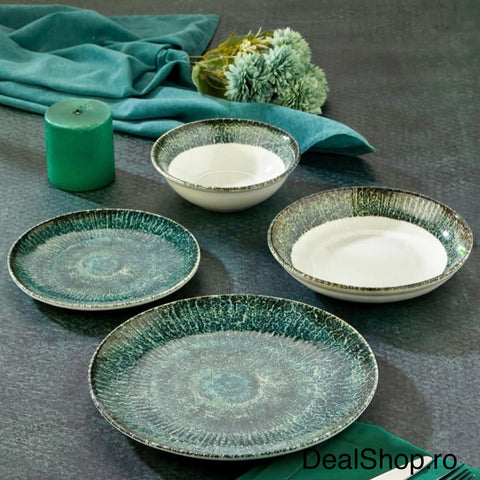 Serviciu de masa din portelan Emerald 24 piese pt 6 persoane Textura Vibranta Verde-Smarald 263