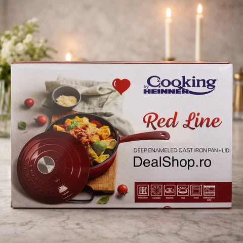 TIGAIE ADANCA FONTA EMAILATA + CAPAC 24 X 8 CM, 2.5 L, RED LINE, COOKING BY HEINNER, HR-KN-T24