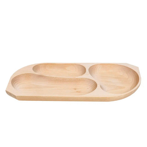 Platou din lemn compartimentat pentru servire 43 x 22,5 cm – tavă aperitive 3 compartimente lemn natural, snack & gustări 2542